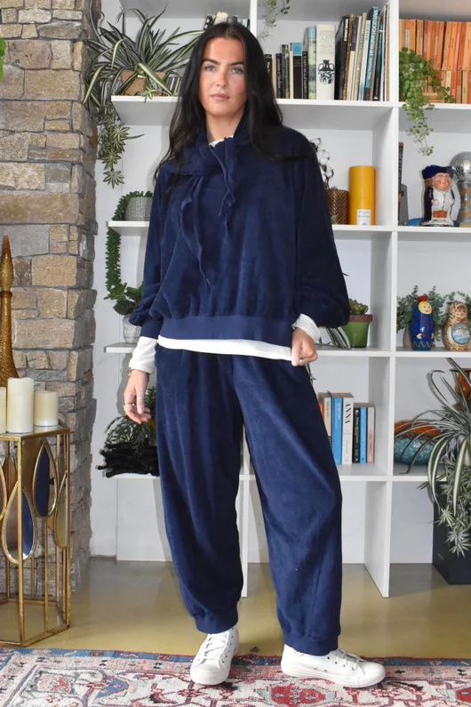 Terry B Lantern Sleeve Sweatshirt Navy